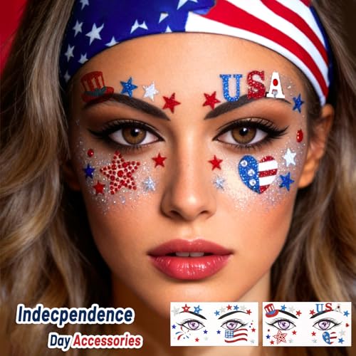 4th of July Face Stickers & Patriotic Glitter Tattoo Set