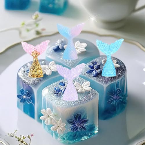 30 Pcs Glittering Mermaid Tail Cupcake Toppers - Resin Cake Decorations