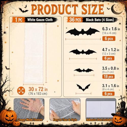 Sosation Halloween Mirror Decor Set with Spider Web and Bats