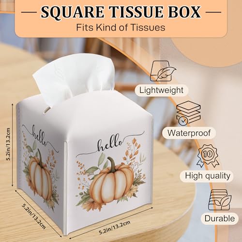 White Pumpkin Leather Tissue Box Cover - Autumn Square Holder