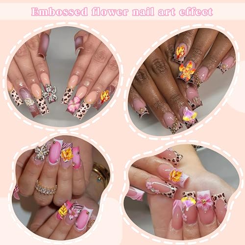Tephrent 3D Flower Nail Charms Fall Maple Leaf Rhinestones and Pearls
