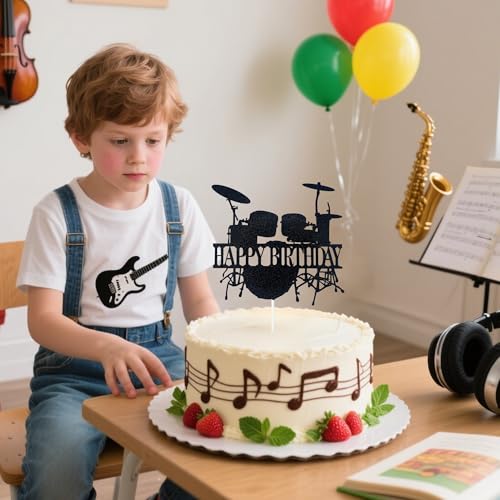 Music-Themed Happy Birthday Cake Topper - Drummer Decoration