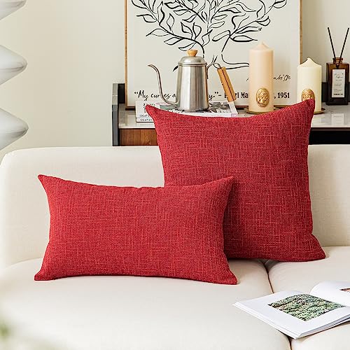 Christmas Farmhouse Decorative Throw Pillow Covers - 20x20 Inch Red, Pack of 2