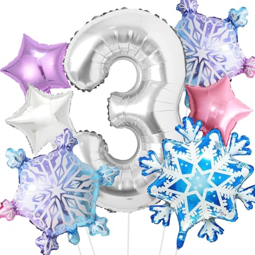 Frozen 3rd Birthday Snowflake Balloon Set - 7Pcs 40" Foil Balloons