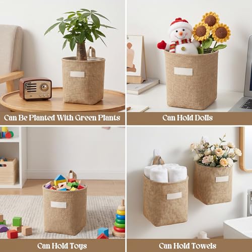 2-Pack Small Hanging Storage Baskets - Cotton Linen Wall Organizers