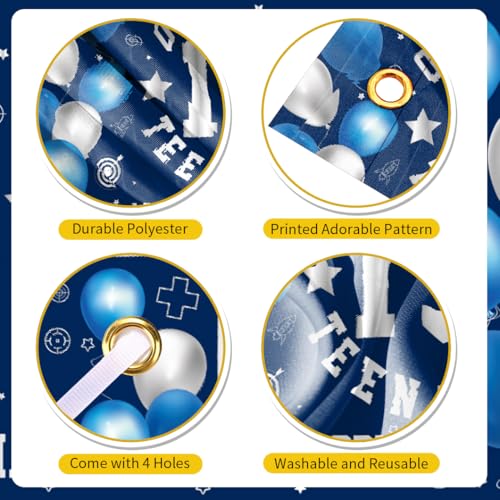 Happy 13th Birthday Banner - Navy Blue & Silver Teen Decor