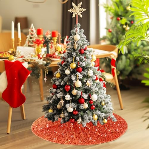 21 Inches Mini Christmas Tree Skirt - Orange Sequin Velvet for 4ft Xmas Tree