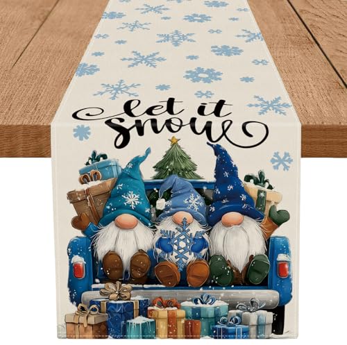 13 x 90 Inch Christmas Gnome Table Runner - Winter Seasonal Kitchen Decor