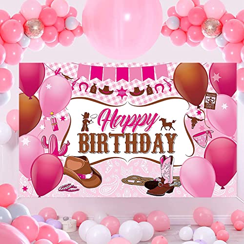 Western Cowgirl Birthday Party Banner - Pink & Brown Backdrop