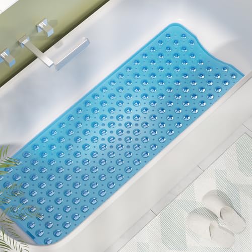 AmazerBath Non-Slip Bathtub Mat 40 x 16 Inches, Clear Blue PVC Shower Mat