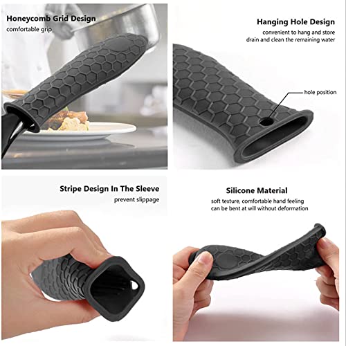 Black Silicone Hot Handle Holders - 3 Pack Non-Slip Pot Sleeves