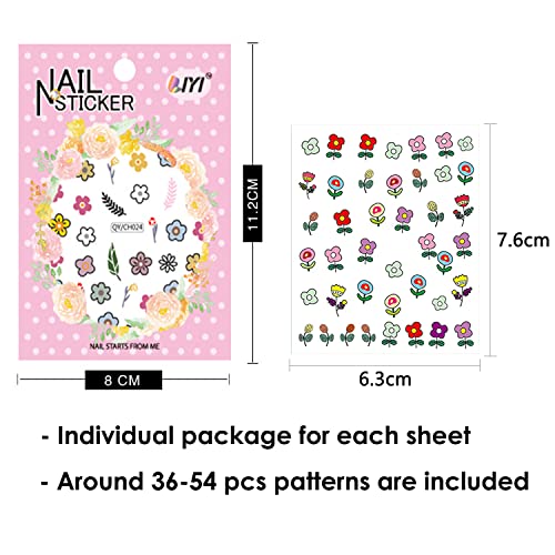WOKOTO 12 Sheets 3D Self-Adhesive Nail Art Stickers Cute Decals for Women Girls