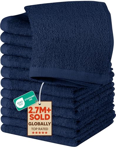 Utopia Towels 12-Pack Cotton Washcloth Set - Soft, Highly Absorbent, Navy