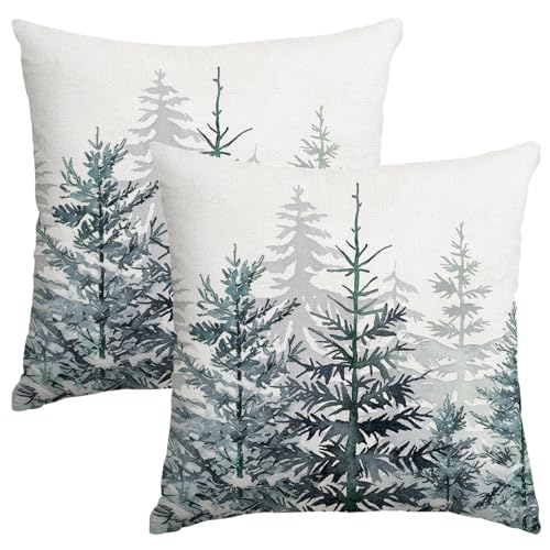 Blue Christmas Tree Pillow Covers 20x20 Inch Set of 2 - Artmag