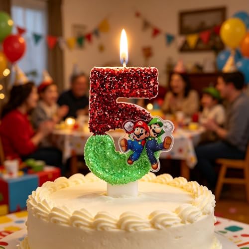 Mario Number 5 Birthday Candle Topper - Fun Party Decoration