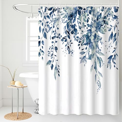 Blue Eucalyptus Waterproof Shower Curtain Set with Hooks - 72x72in