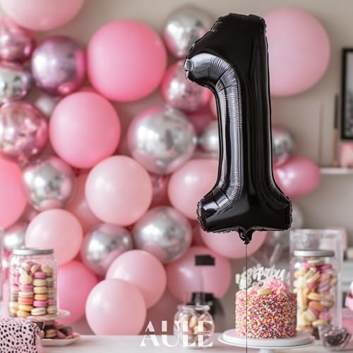 AULE 40 Inch Black Number Balloon 1 - Jumbo Foil for Parties