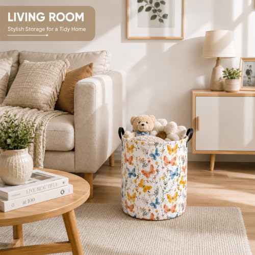 Collapsible Laundry Hamper - Flower Cluster Print Storage Basket, 19.7"