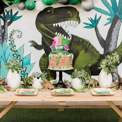 Dinosaur 1st Birthday Cake Topper - Pink T-Rex Decoration