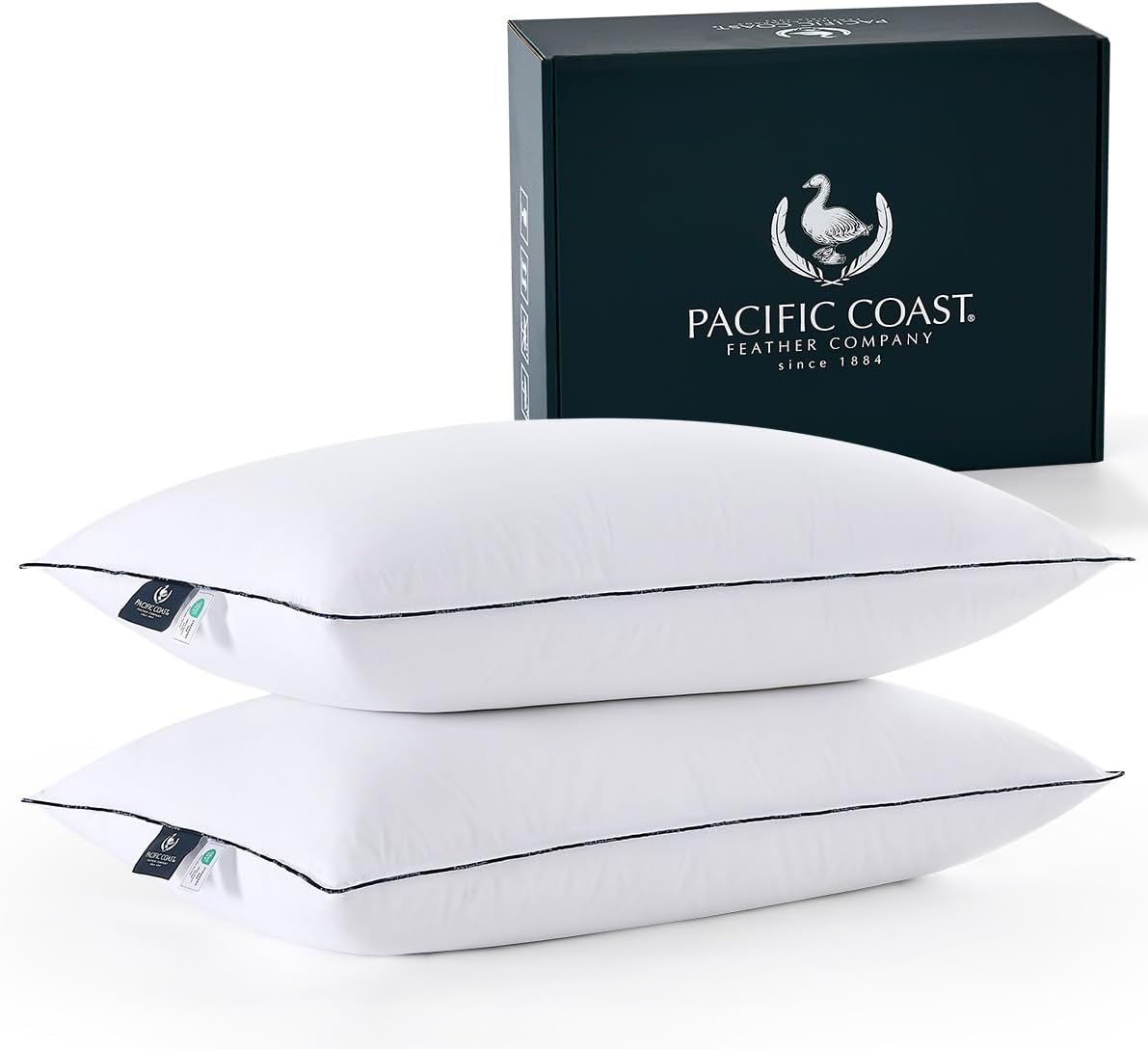 Pacific Coast Goose Down Pillows - Luxury Hotel Quality for All Sleep Positions | Medium Standard Size Set of 2