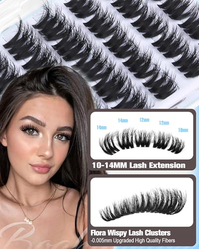 Boahankuke Lash Clusters Wispy 10-14mm Short Eyelash Extensions Invisible Band