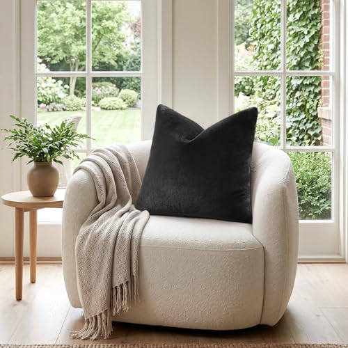 Pallene Black Faux Fur Throw Pillow Covers 18x18 (Set of 2)