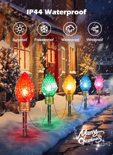 Outdoor Christmas Pathway Lights 2 Pack Jumbo C9 Strawberry Bulbs 10.5 Feet