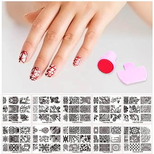 FingerAngel Nail Stamping Kit with 10 Plates Stamper and Scraper