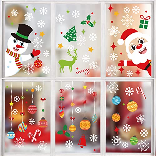 KIMOBER 150 PCS Christmas Window Clings - Santa, Snowman & Decor