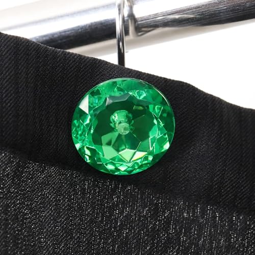 Sparkly Green Rhinestone Shower Curtain Hooks - 12Pcs