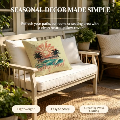 Salty Soul Throw Pillow Cover 18x18 Tropical Beach Sunset Cushion Case