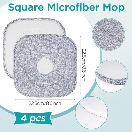 4 Pack Microfiber Mop Pads Refills - 8.6" Square, Superior Absorbency
