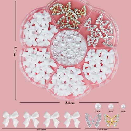 Qdsuh 3D Bow & Butterfly Nail Charms with Pearls Manicure Kit