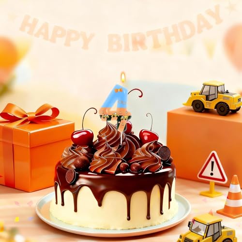 Number 4 Birthday Candle for Kids - Orange Blue Cartoon Cake Topper