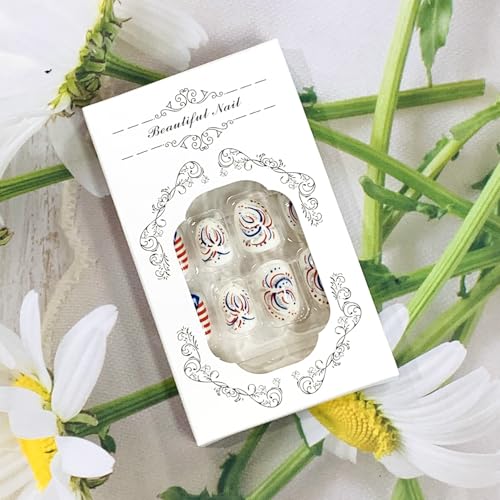 FOXIIU Independence Day Press On Nails Patriotic French False Nails