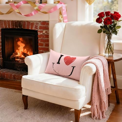 Valentine's Day Throw Pillow Cover 12x20 Inch - Heart Design