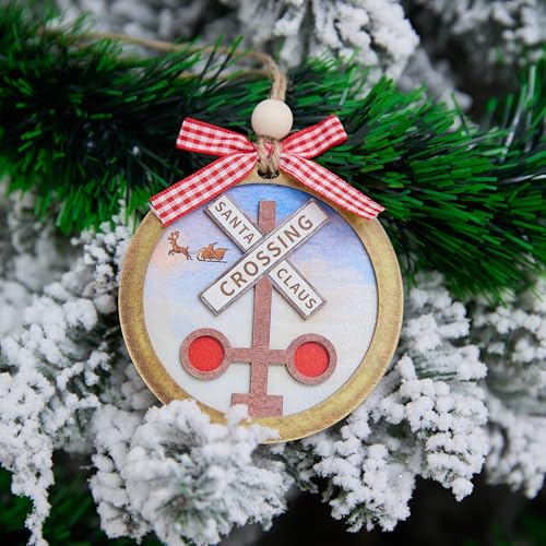 Santa Claus Crossing Sign Ornament - 4 Inch Wooden Holiday Decoration