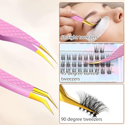 Lash Extension Tweezers Set - 2 Pcs Stainless Steel Isolating Tweezers