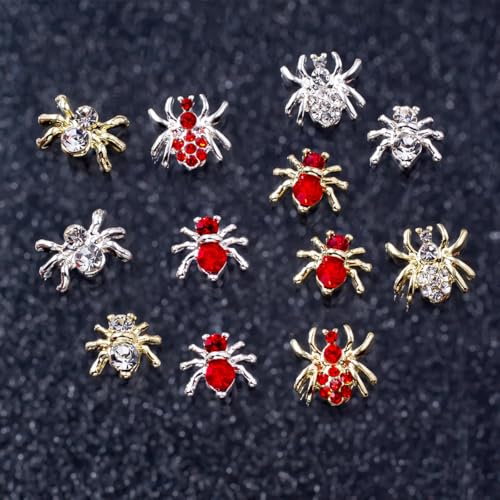 20Pcs 3D Alloy Spider Nail Charms with Red Crystal Rhinestones Punk Gems