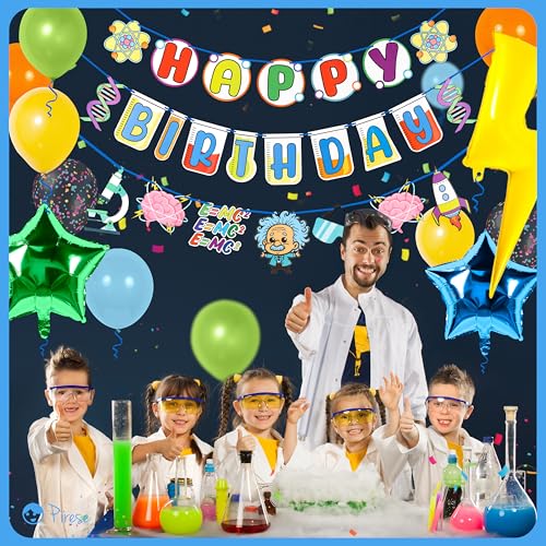 Science Birthday Decorations Kit with Pre-Strung Banner & Balloons