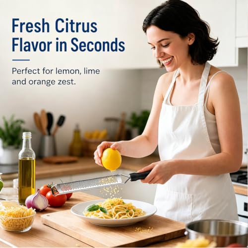 JOFUYU Stainless Steel Lemon Zester & Cheese Grater - Black, Non-Slip Handle