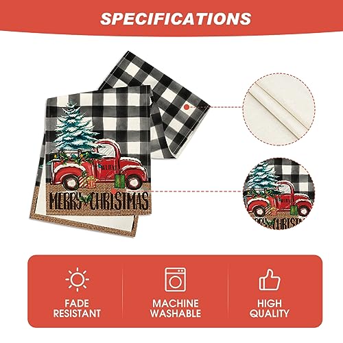 Christmas Tree Truck Table Runner 13x72 Inch Black White Holiday Decor - Artoid Mode