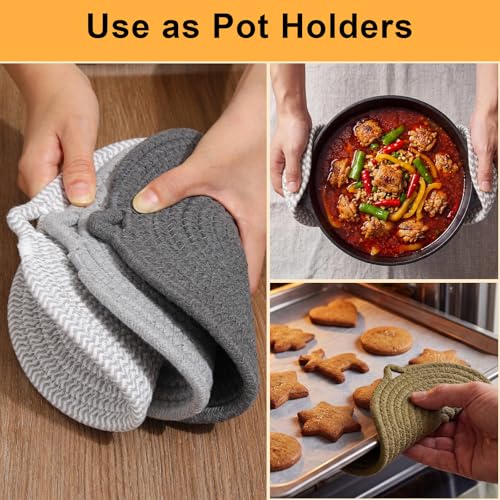 7-Inch Gray Trivets for Hot Dishes - 6 Pack Cotton Hot Pads