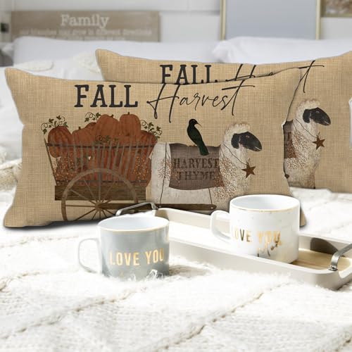 Vintage Farmhouse Thanksgiving Throw Pillow Cover 12x20"