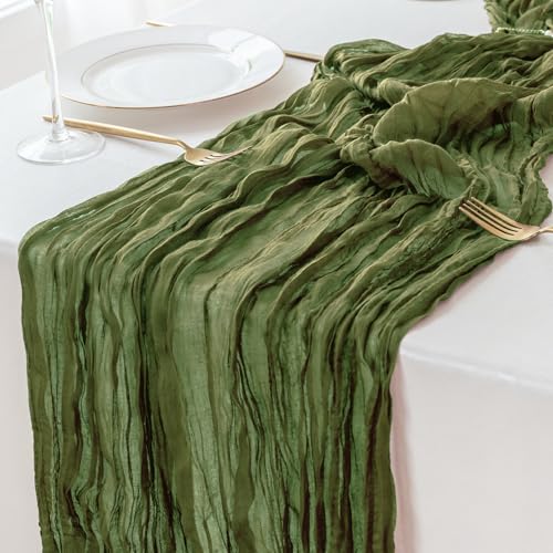 Moss Green Cheesecloth Table Runner 120'' x 35'' for Events