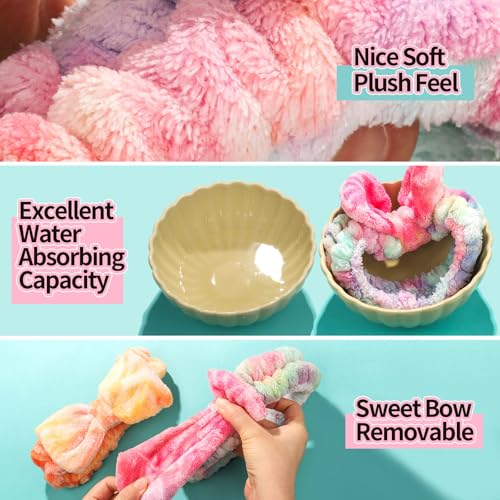 LEOBRO Spa Headband and Hair Scrunchies Set 6pcs Soft Bow Headbands for Washing Face Makeup Skincare