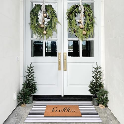 Black and White Striped Rug 28"x43" - Durable Hand-Woven Door Mat