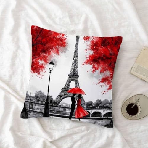 Eiffel Tower Decorative Throw Pillow Cover, 18x18 Inch - Paris Landscape