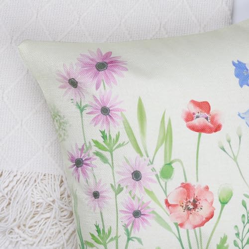 Bonhause Floral Throw Pillow Covers, 18x18 Inch Spring Garden Set of 4