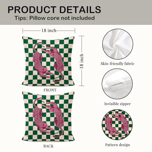 White-Leopard Trendy 18x18 Pillow Cover - Pink Leopard Checkered Decor